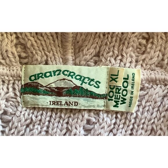Vintage Aran Crafts Sweater Hooded Full Zip Ireland Wool Pockets Celtic XL - Picture 9 of 10